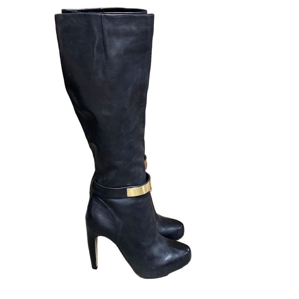 Sam Edelman Black Heeled Boots with Gold Accent